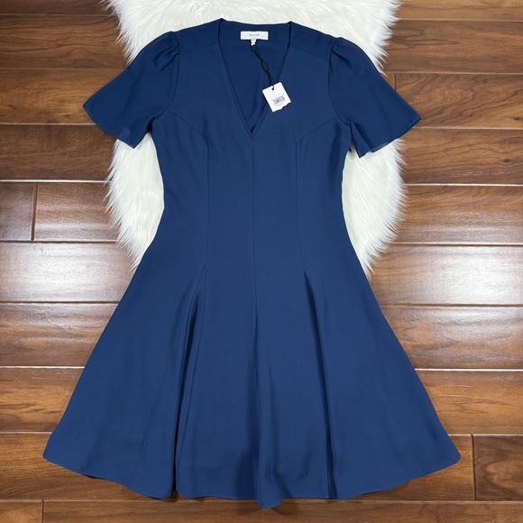 Reiss Dresses & Skirts - Reiss Women's Size US 6 / UK 10 Blue Teal Natalia V Neck Fit‎ & Flare Mini Dress